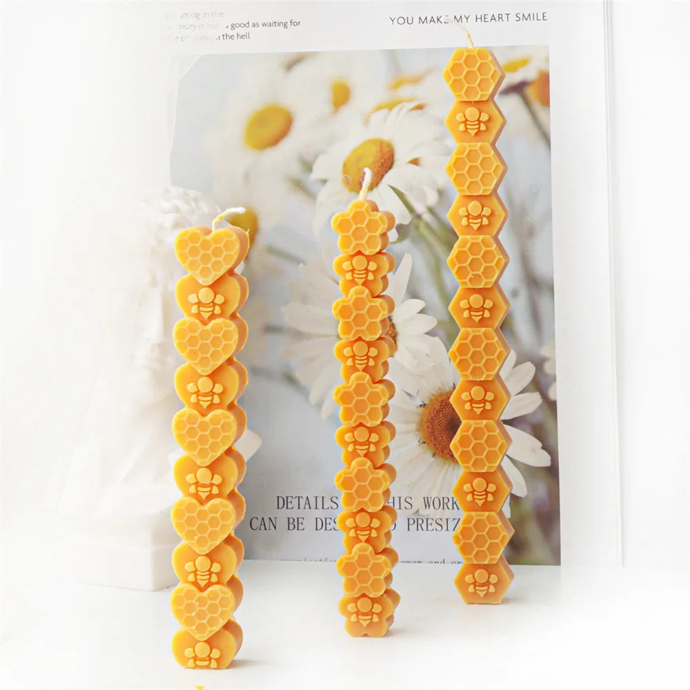 Honeycomb Flower Bee Long Pillar Candle Silicone Mould