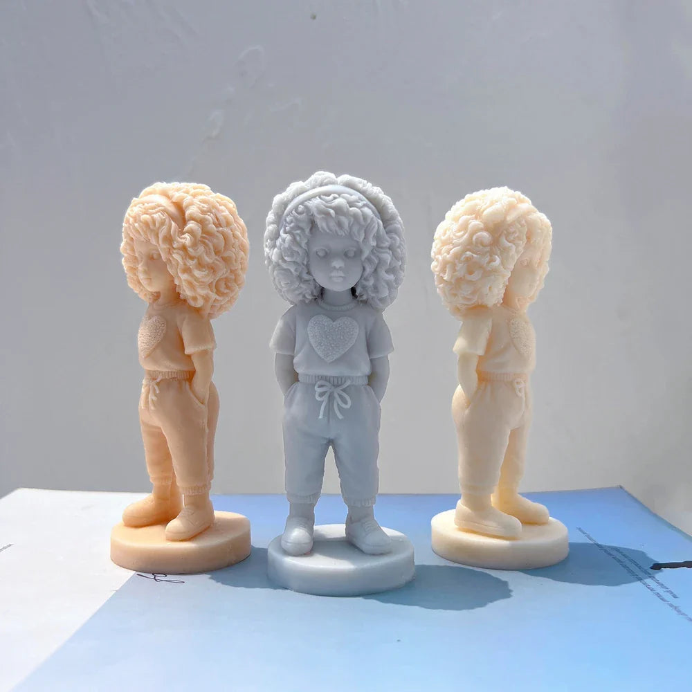 Curly Hair Girl with Heart Shirt Candle Mold