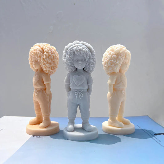 Curly Hair Girl with Heart Shirt Candle Mold