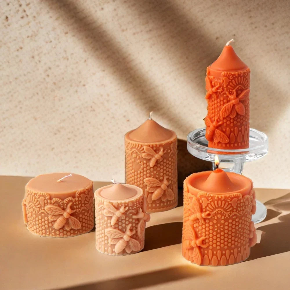 Embossed Bee Pillar Candle Silicone Mould