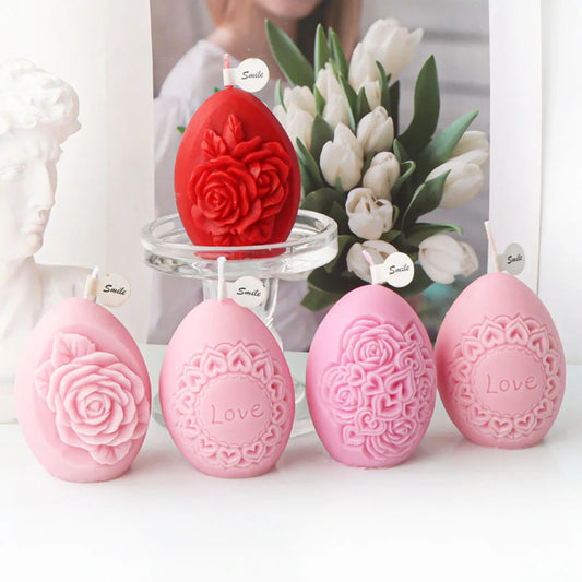 Rose Flower Pattern Egg Shape Candle Silicone Mould