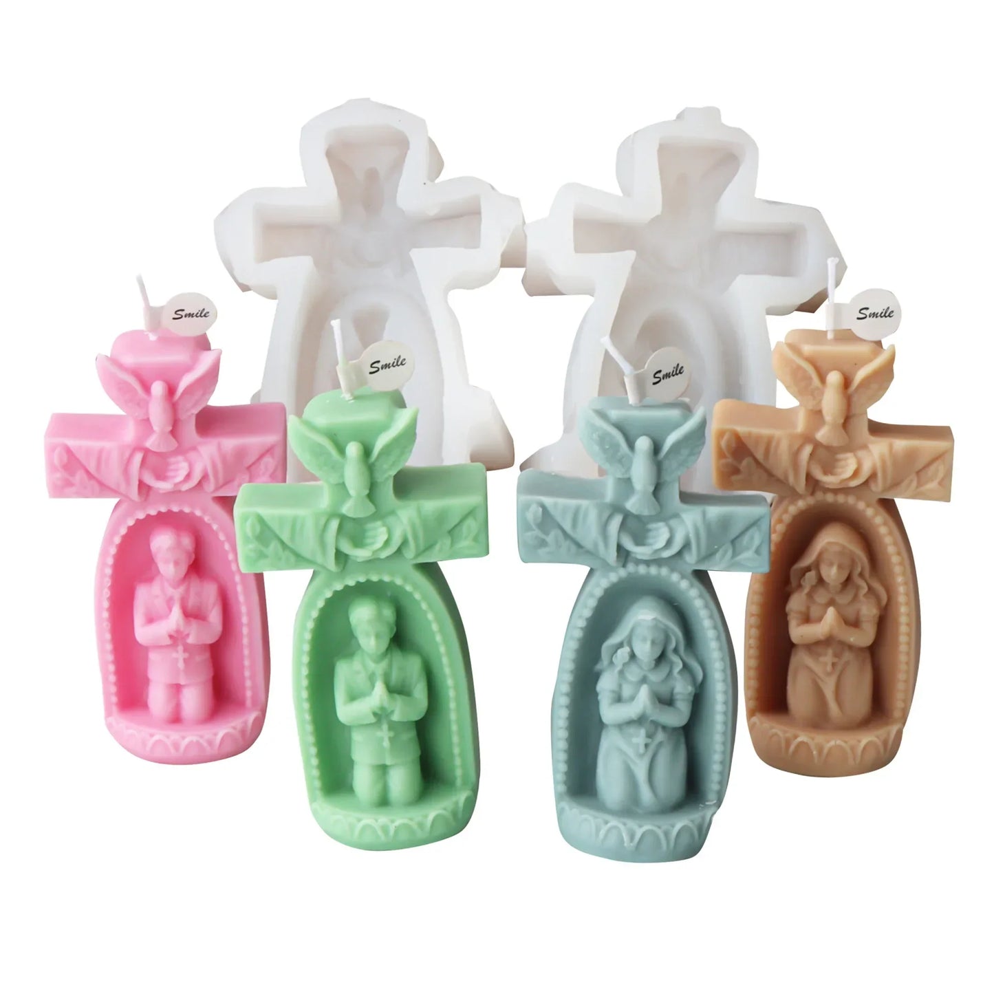 Cross Angel Boy and Girl Church Candle Mould