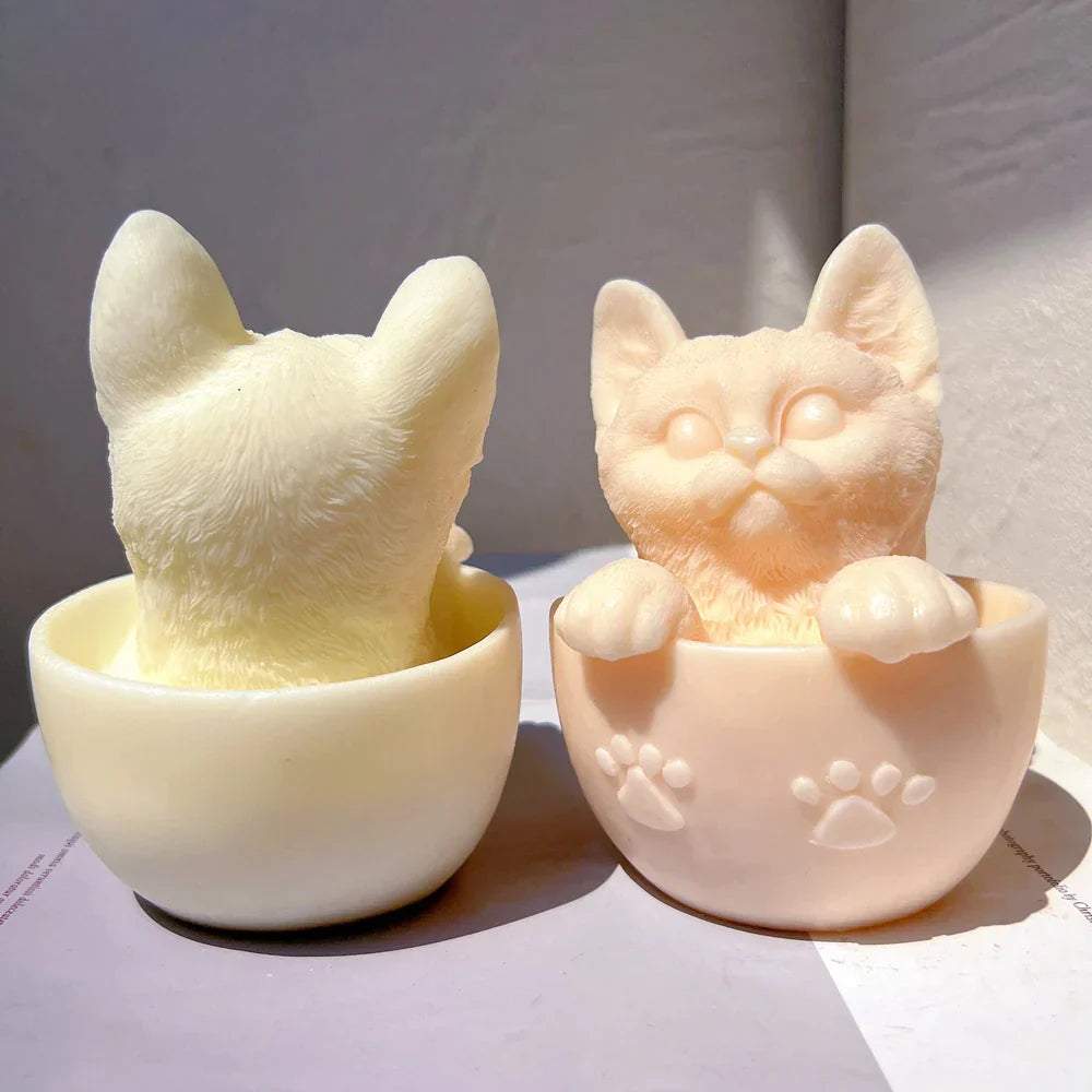 Cute Cup Cat Candle Mould Silicone
