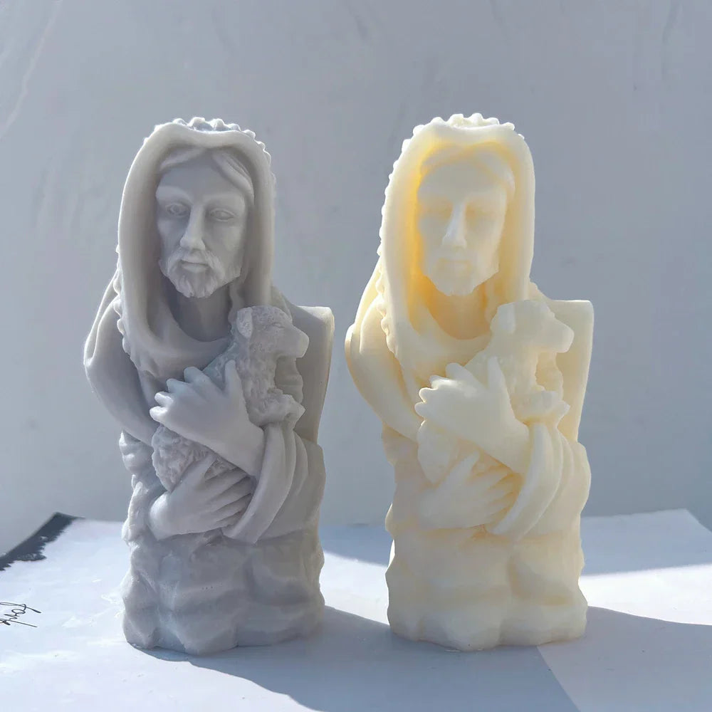 Jesus Christ Holding Lamb Statue Unique Silicone Candle Mould