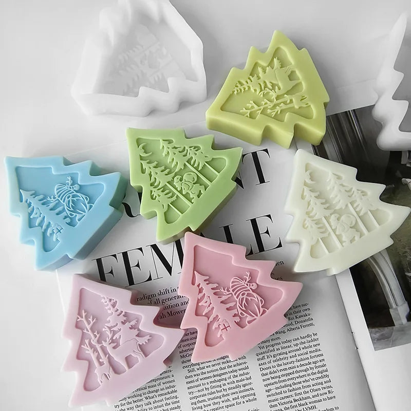 3D Christmas Tree Santa Elk Aromatherapy Silicone Candle Mould