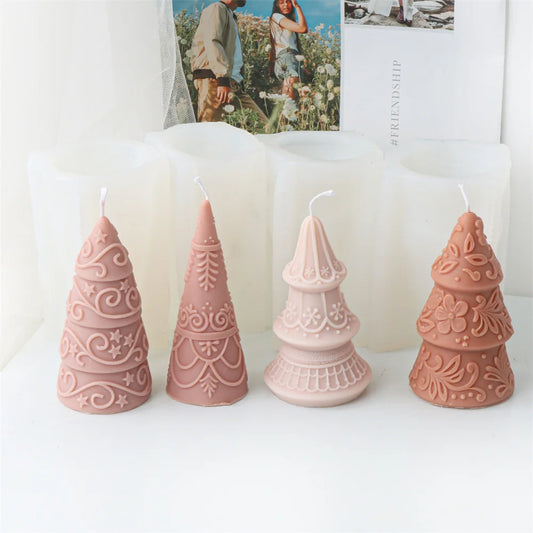 Star Flower Relief Pattern Cone-shaped Christmas Tree Candle Mould