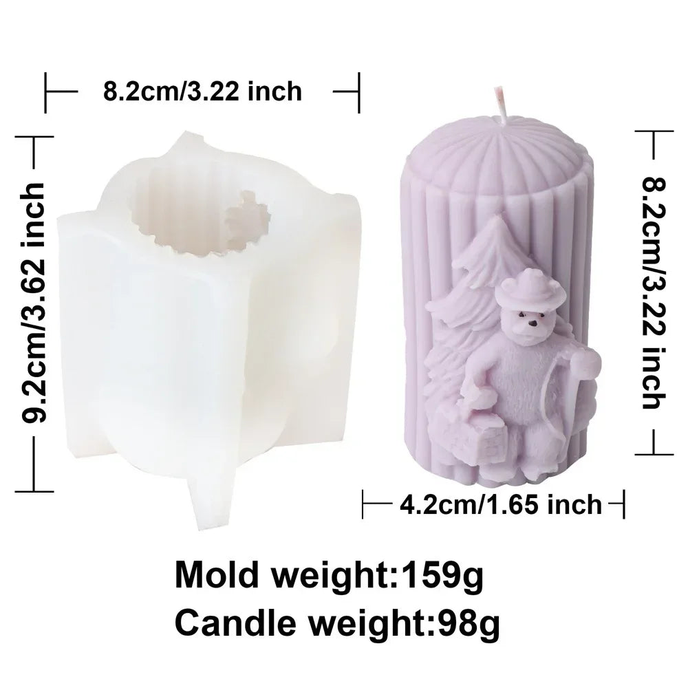 Christmas Cylindrical Candle Silicone Mould - Bear
