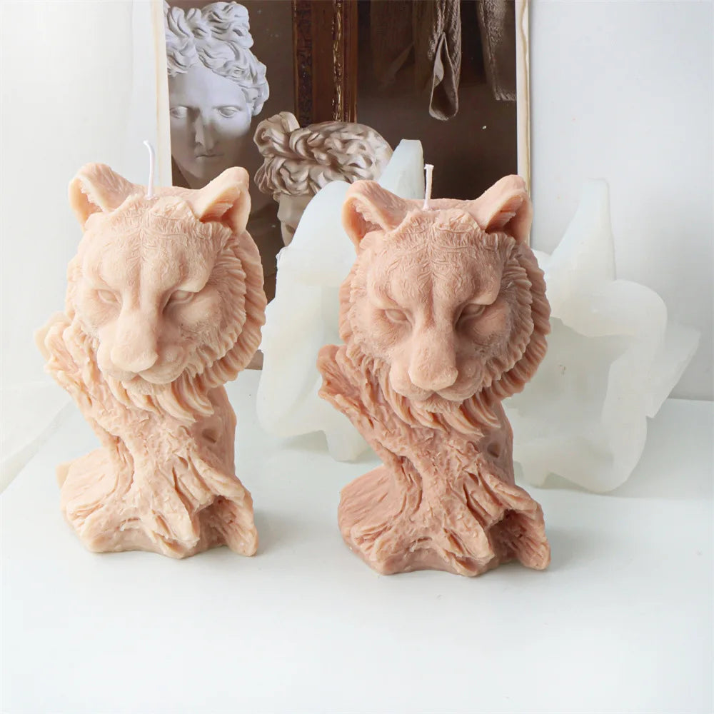 Tiger Head Tree Stump Silicone Candle Mould