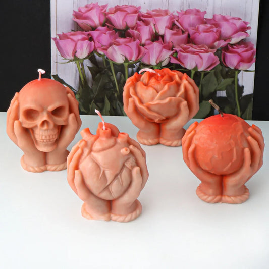 3D Hand Holding Rose Heart Skull Silicone Mold