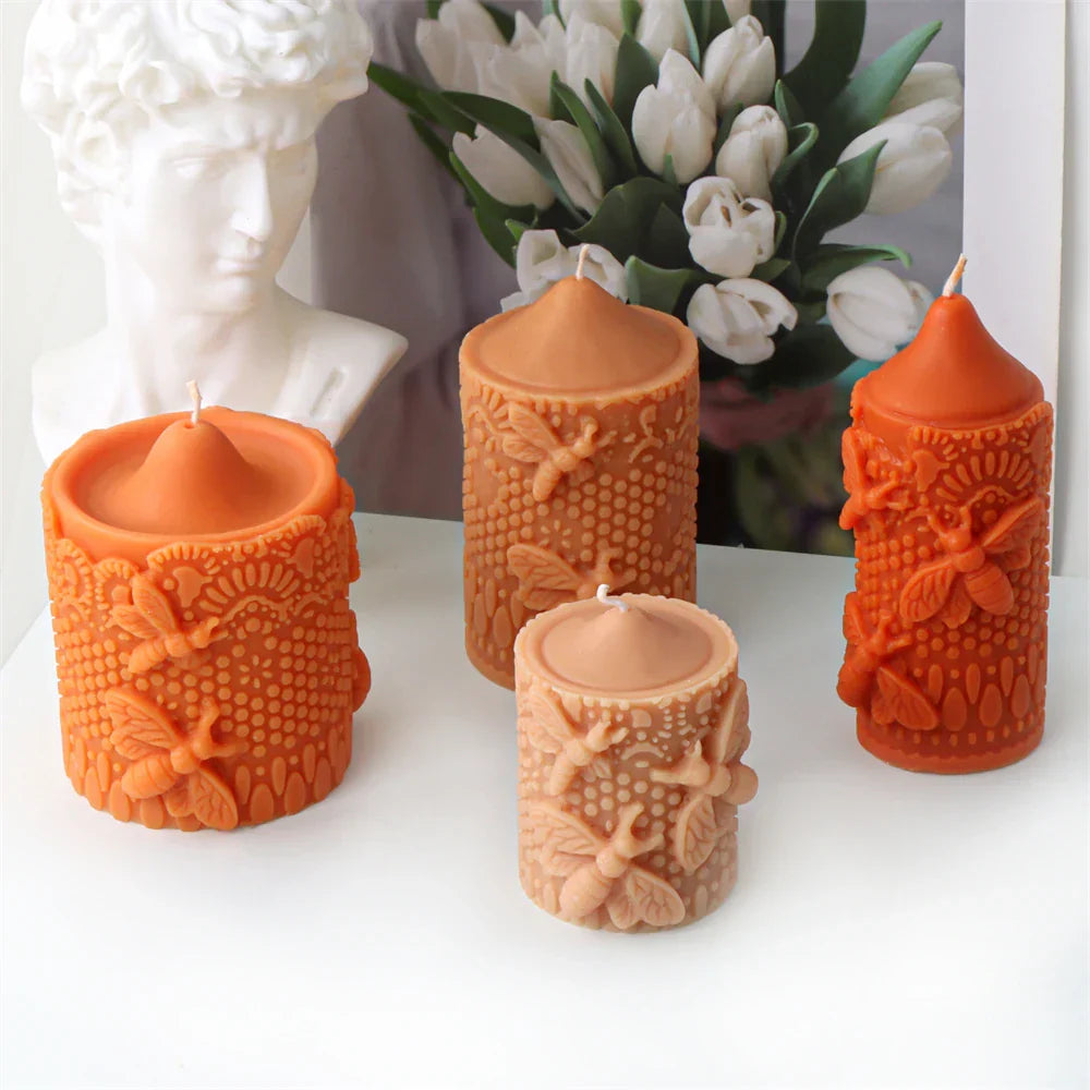 Embossed Bee Pillar Candle Silicone Mould