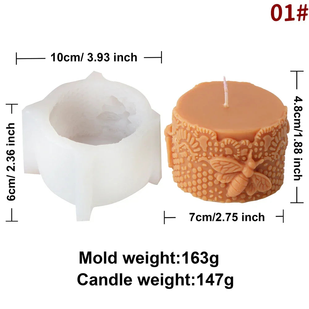 Embossed Bee Pillar Candle Silicone Mould