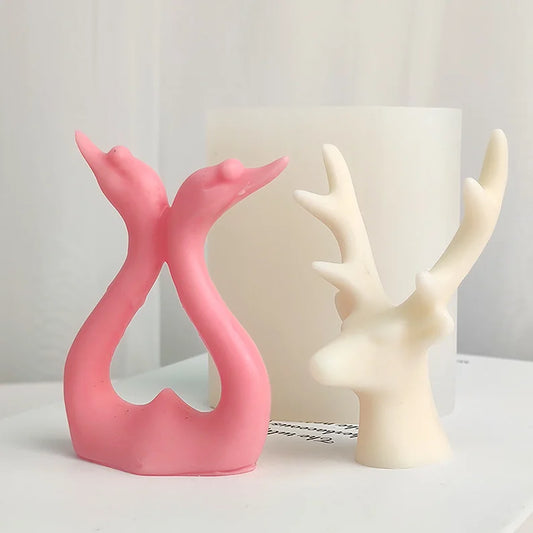 Swan Love and fidelity and Sika Deer Elk Antler Silicone Candle Mould