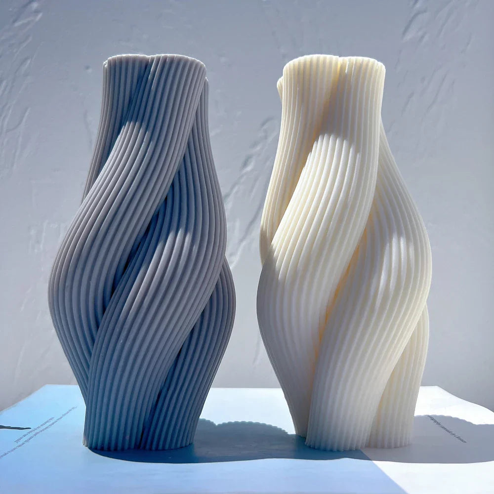 Ribbed Pillar Swirl Candle Moulds - Wave Twirl Spiral