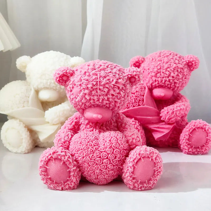 Bear with Bookeh and Heart Silicone Candle Mould