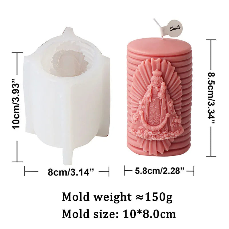 Jesus and Virgin Cylinderical Striped Candle Silicone Mould