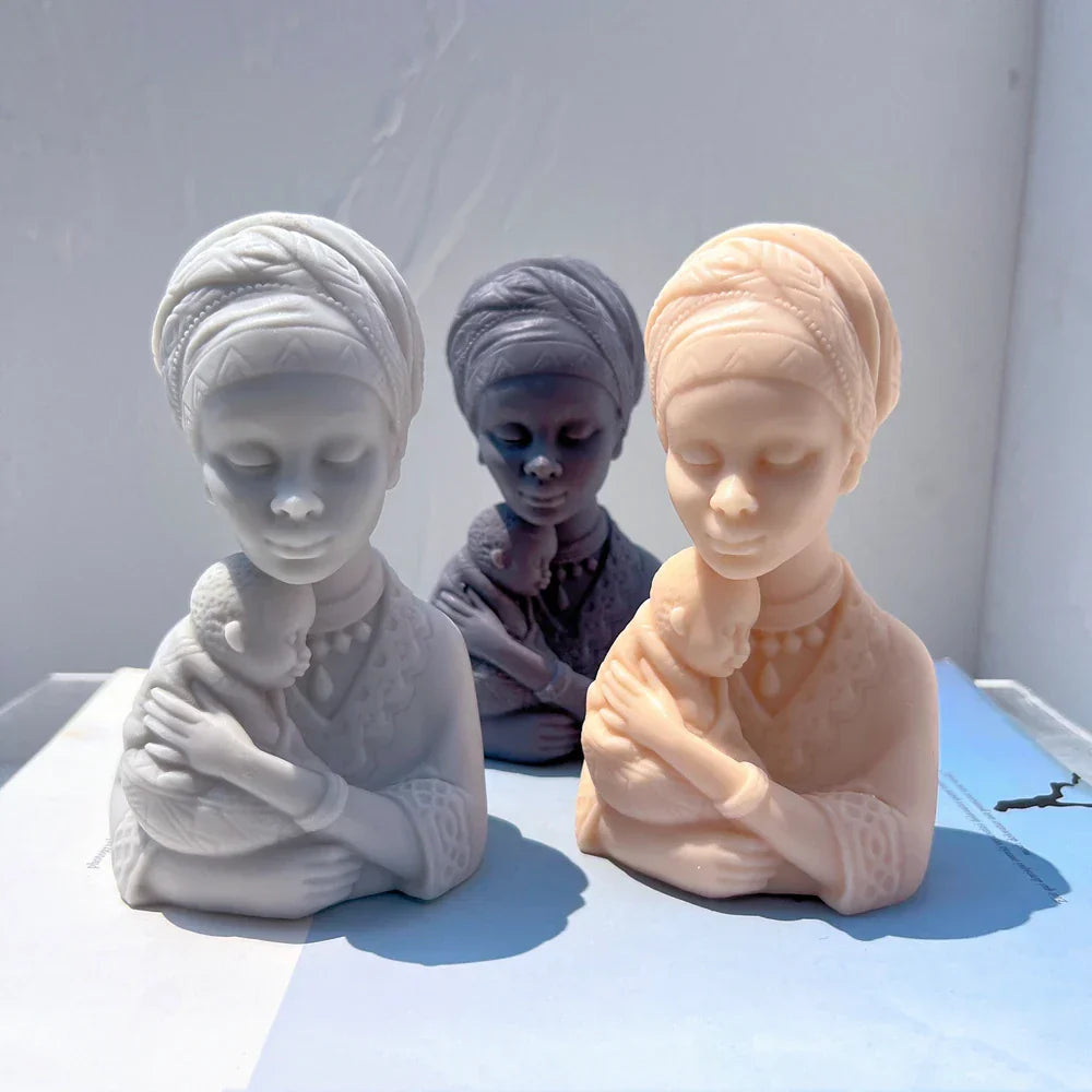 Afro Women Holding Baby Bust Candle Mould