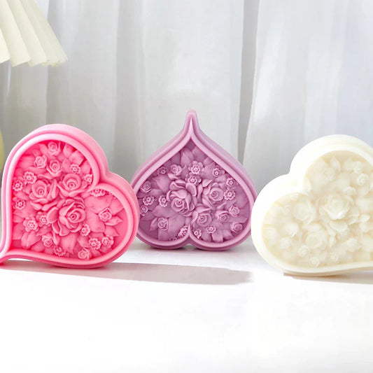 Rose Blossom Heart Shape Silicone Candle Mould