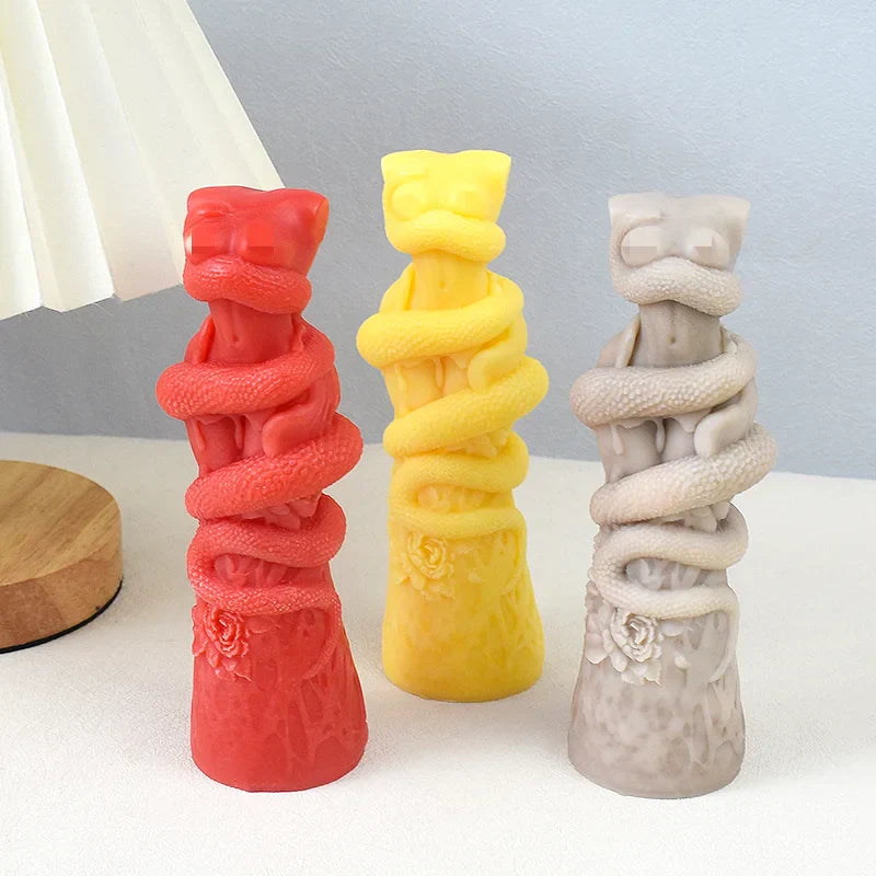 Snake Wrapped Women Body Pillar Silicone Candle Mould