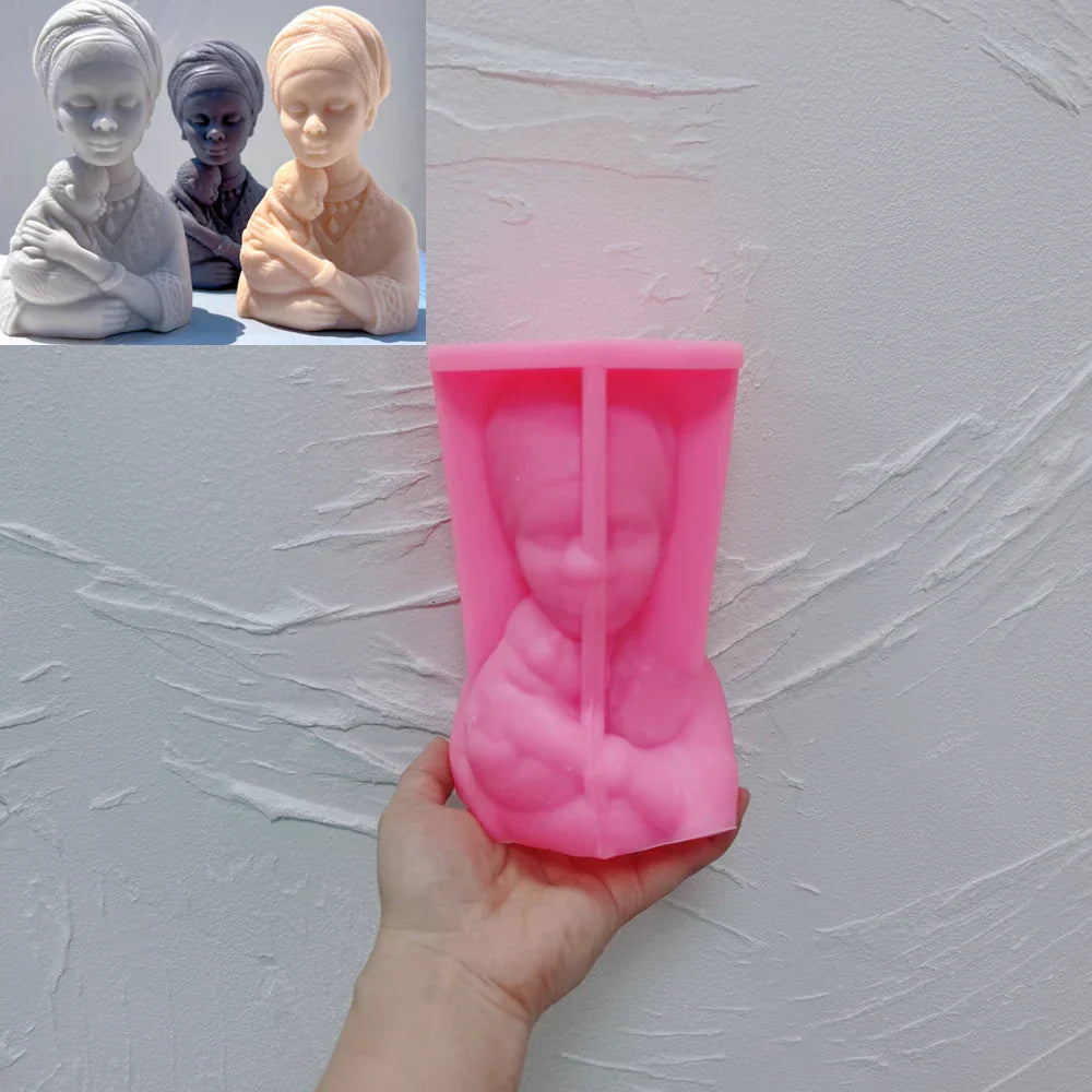Afro Women Holding Baby Bust Candle Mould