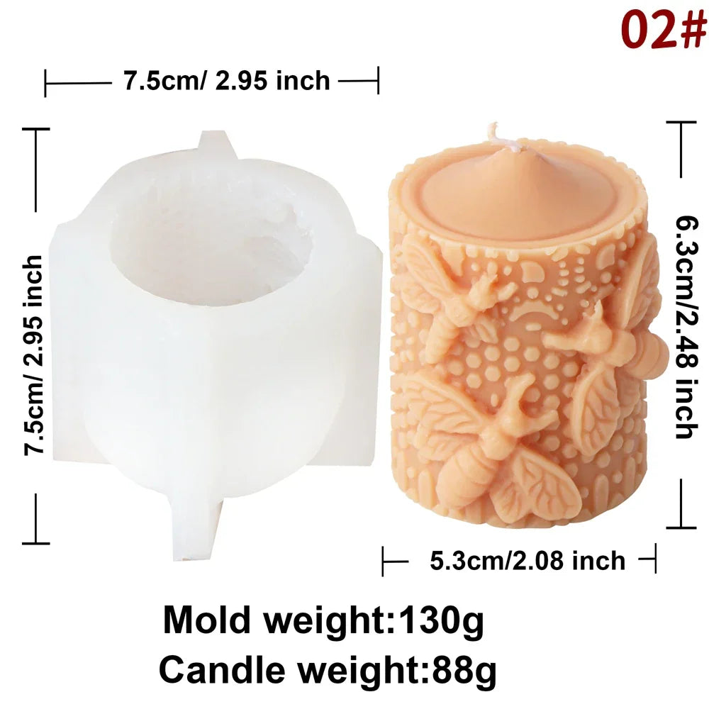 Embossed Bee Pillar Candle Silicone Mould