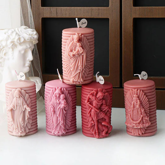 Jesus and Virgin Cylinderical Striped Candle Silicone Mould