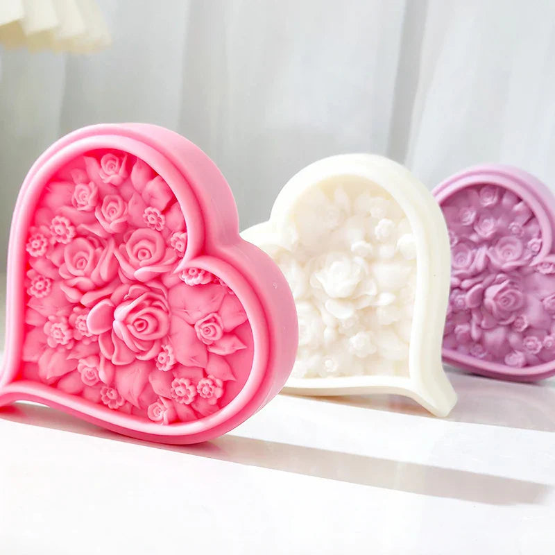 Rose Blossom Heart Shape Silicone Candle Mould