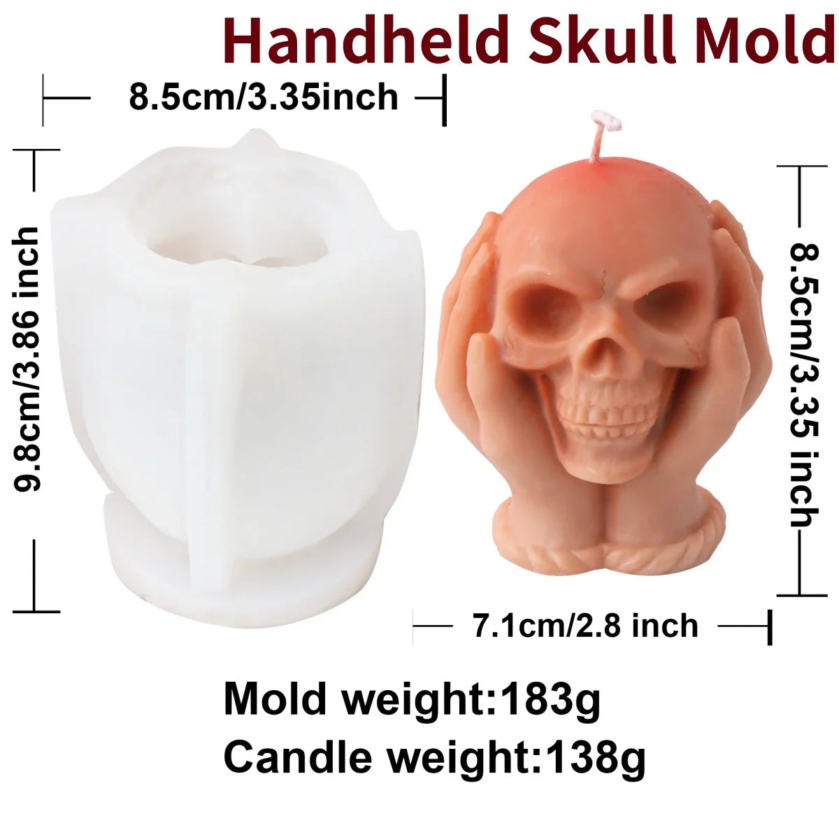 3D Hand Holding Rose Heart Skull Silicone Mold