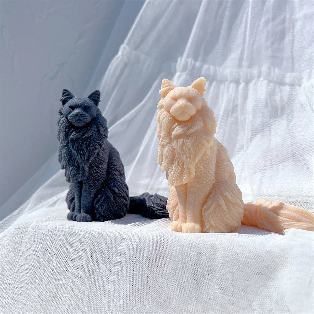Sitting Norwegian Forest Cat Silicone Candle Mould