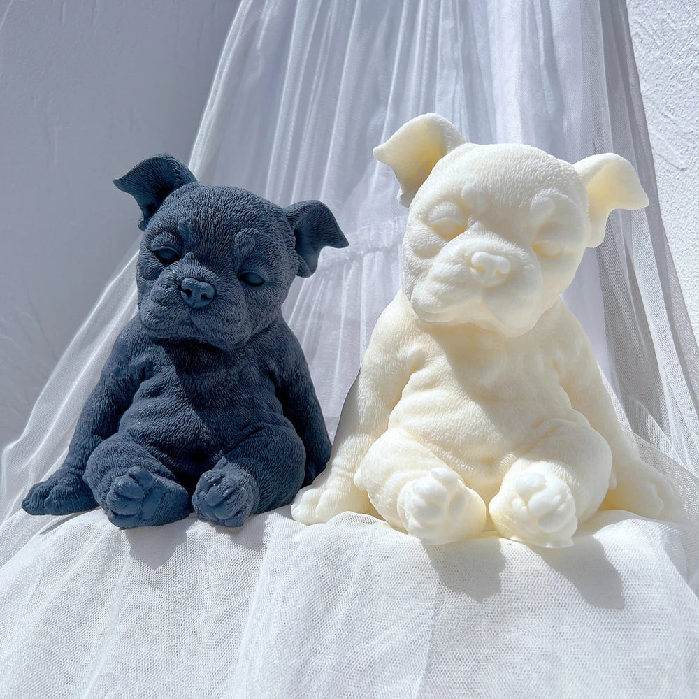 Sitting Sleeping Boston Terrier Puppy Candle Mould