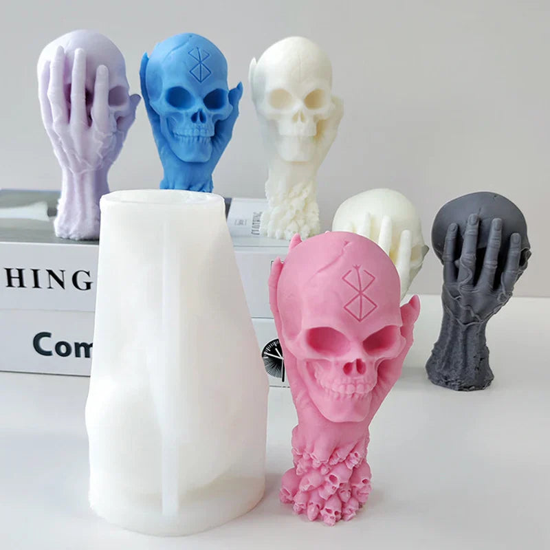 Large Hand Held Skull Candle Mould for Halloween DIY