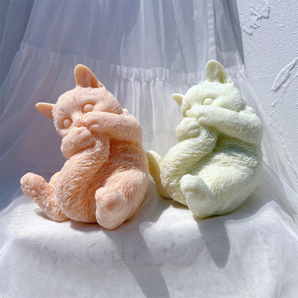 Cute Cat Playing with Tail Silicone Candle Mould