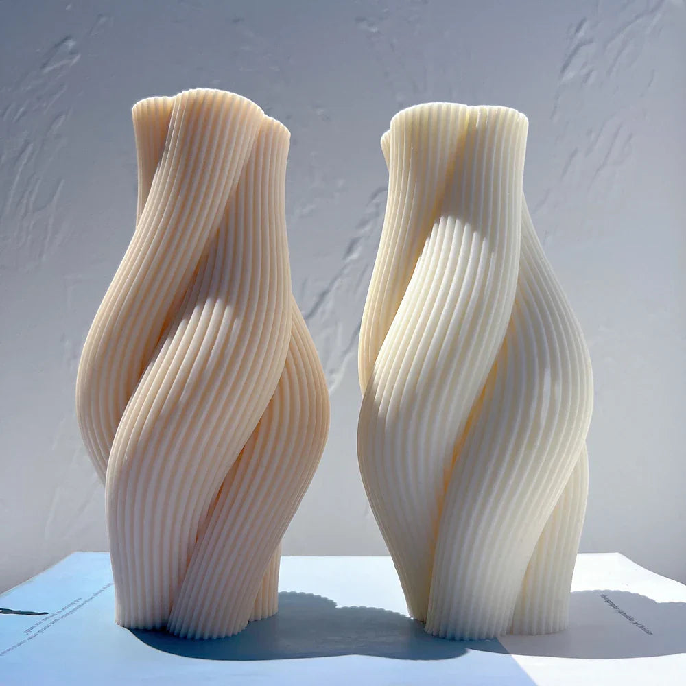 Ribbed Pillar Swirl Candle Moulds - Wave Twirl Spiral