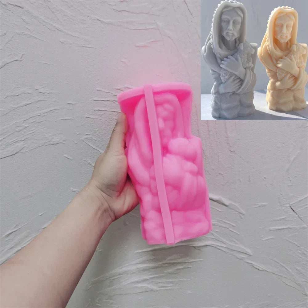 Jesus Christ Holding Lamb Statue Unique Silicone Candle Mould