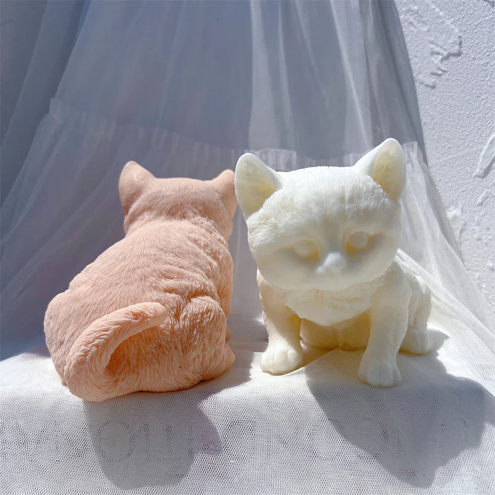Kitten Sitting Statue Silicone Candle Mould