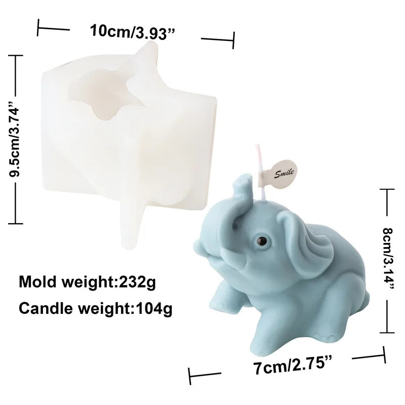 3D Playful Elephant Candle Silicone Mould