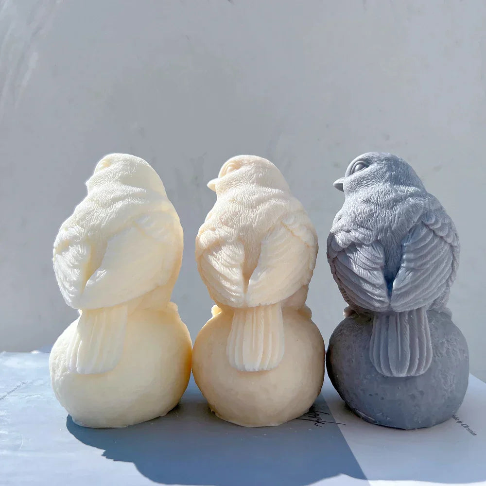 Sitting On Stone Bird Silicone Candle Mould