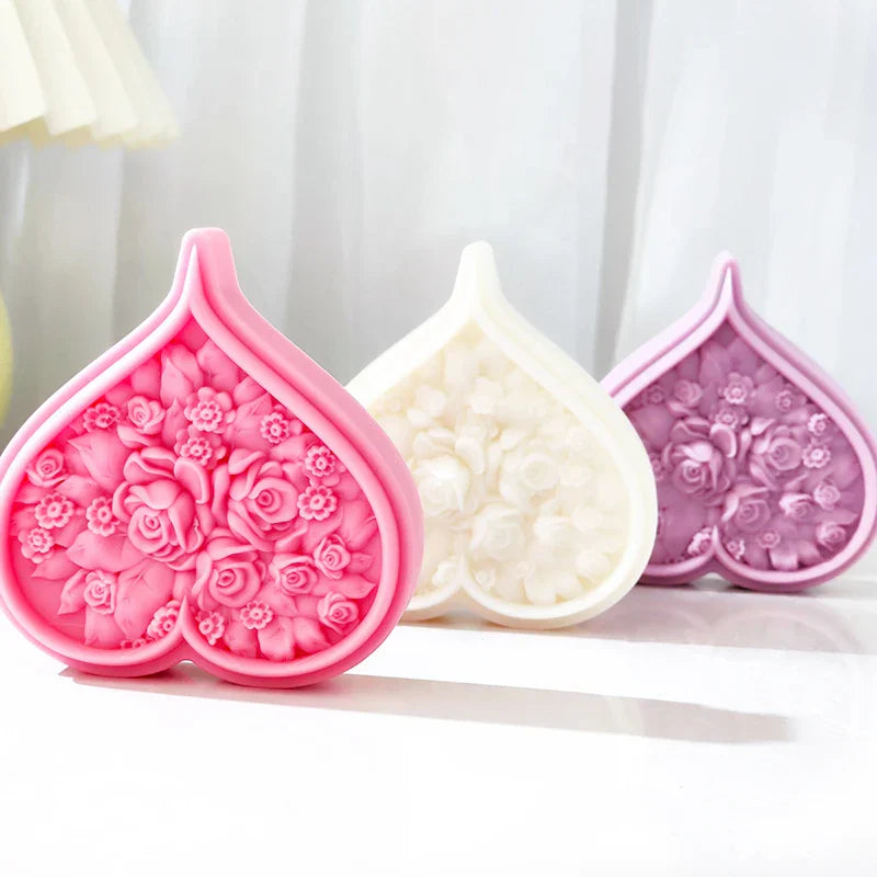 Rose Blossom Heart Shape Silicone Candle Mould