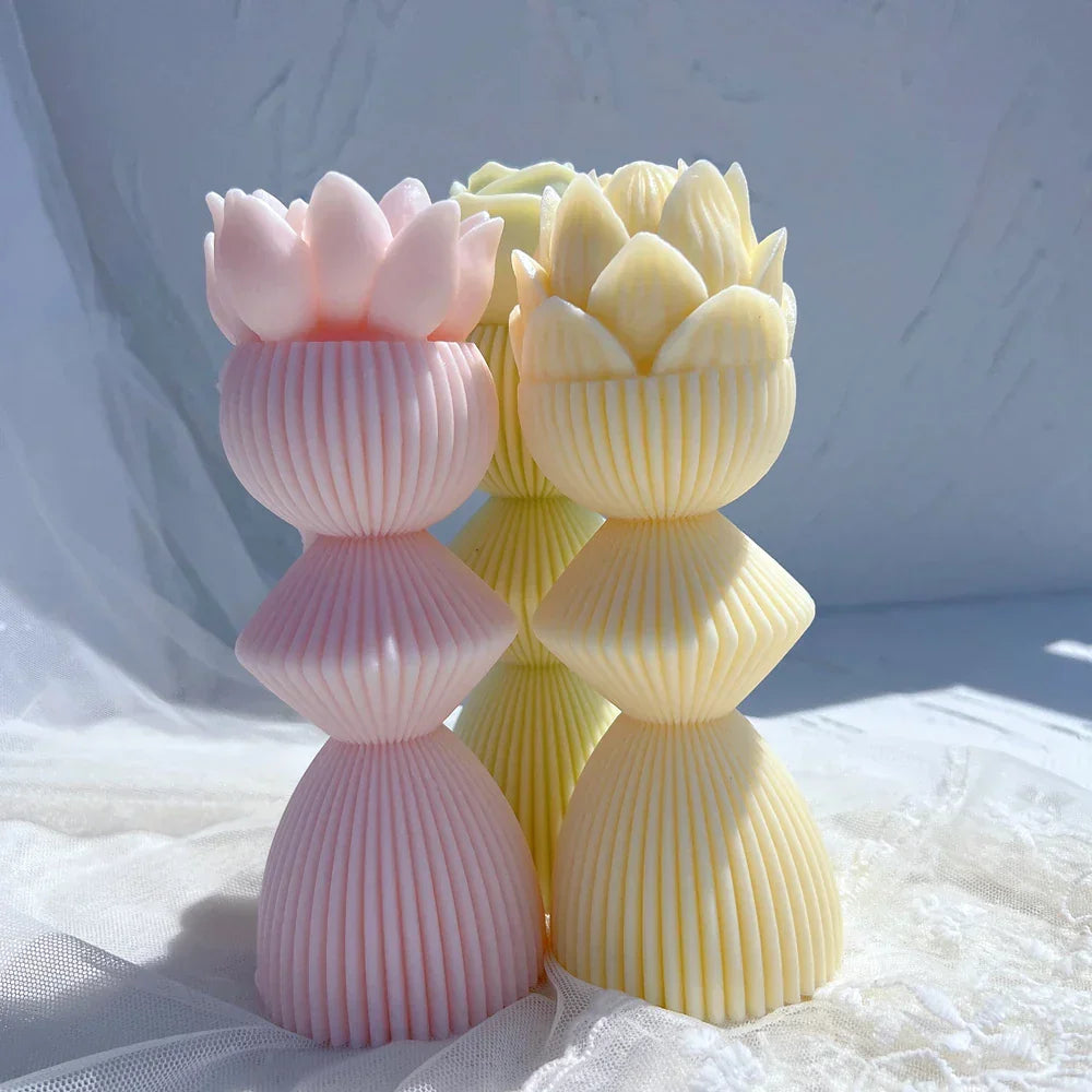 Lotus Flower Ribbed Pillar Candle Mould