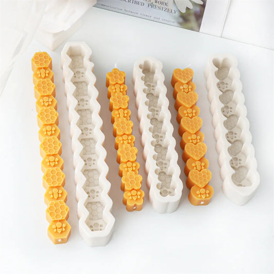 Honeycomb Flower Bee Long Pillar Candle Silicone Mould