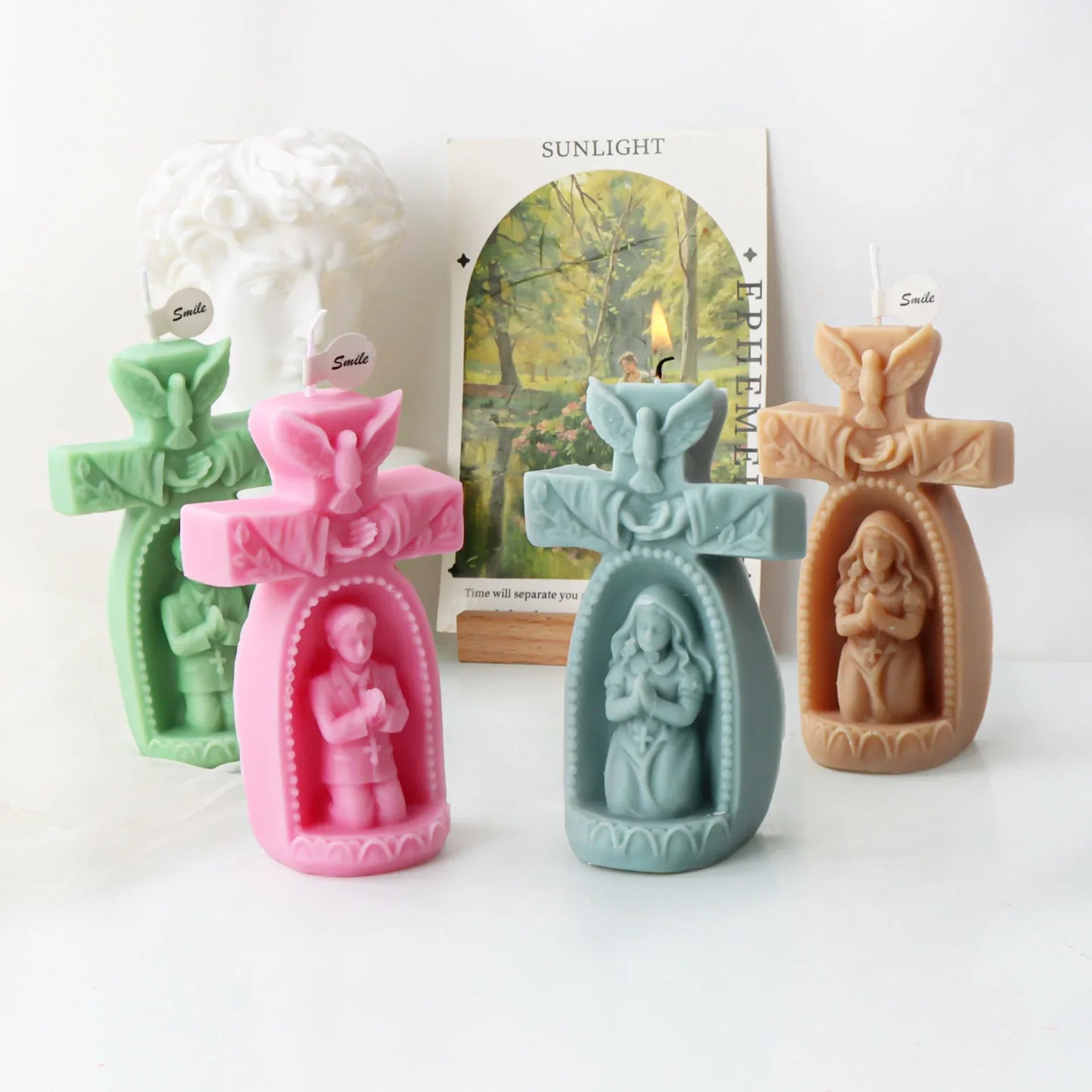 Cross Angel Boy and Girl Church Candle Mould