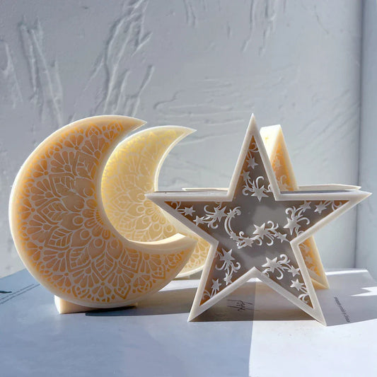 Mandala Crescent Moon and Star Candle Mould