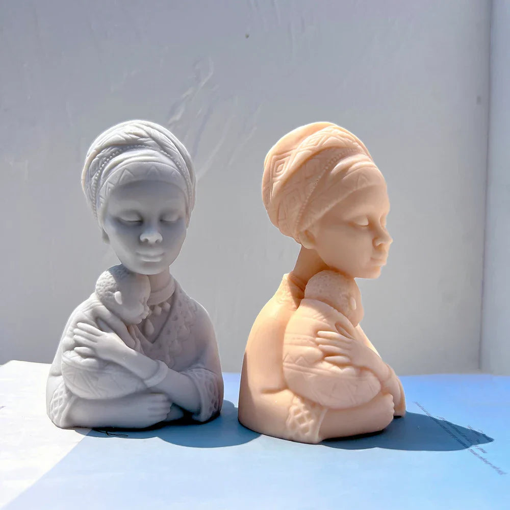 Afro Women Holding Baby Bust Candle Mould