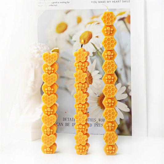 Honeycomb Flower Bee Long Pillar Candle Silicone Mould