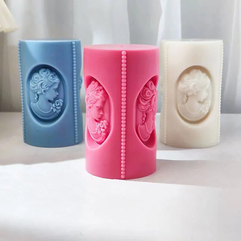 Girl portrait column candle Mould