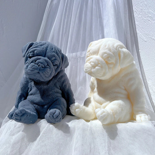 Sitting Sleeping Bulldog Puppy Candle Mould