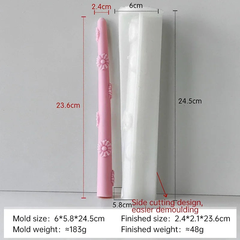 Flowers Pattern Candle Stick Silicone Mould