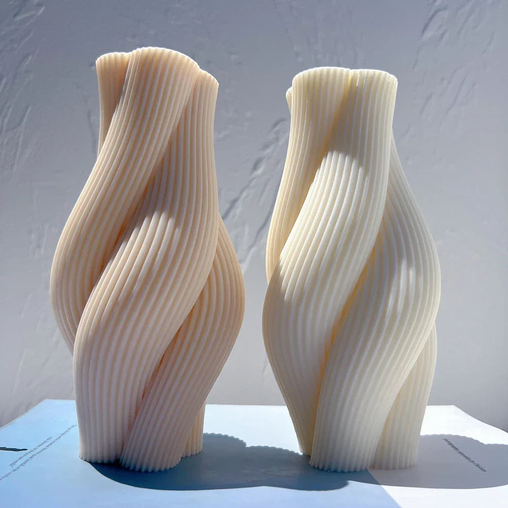 Ribbed Pillar Swirl Candle Moulds - Wave Twirl Spiral