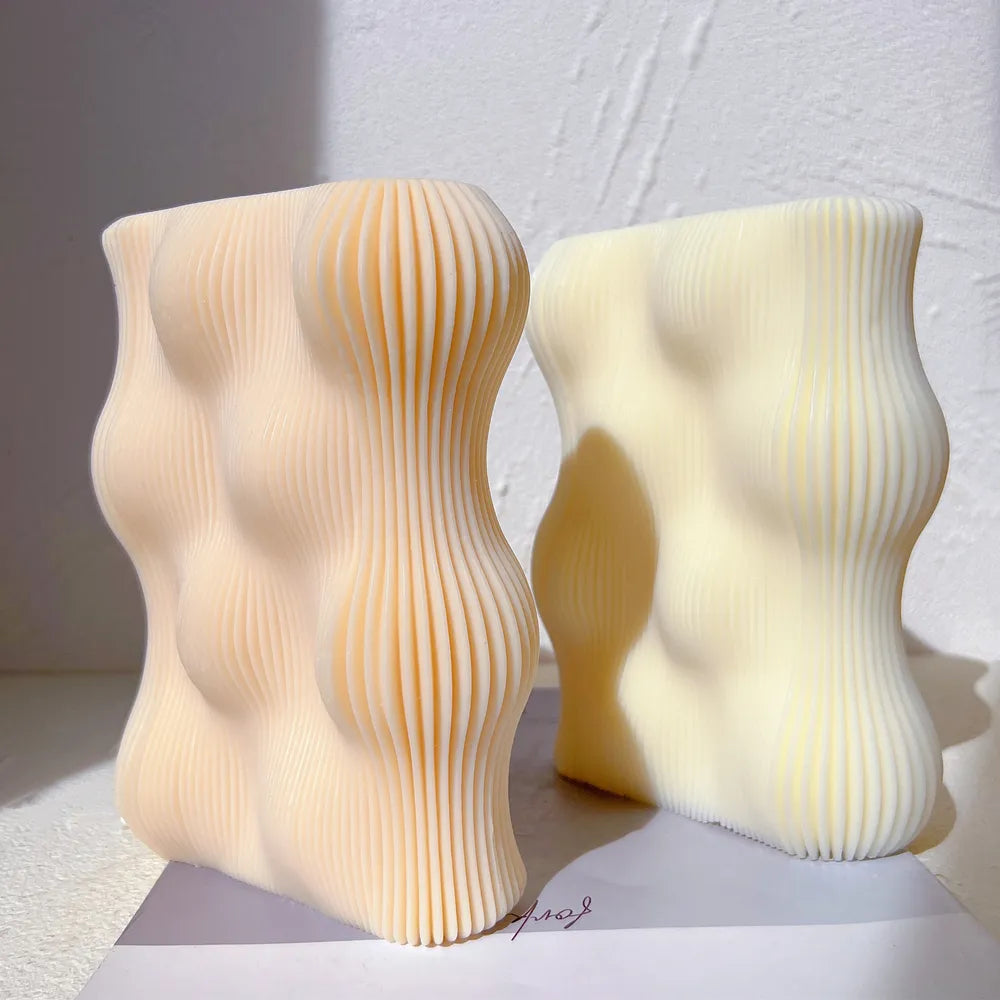 Wave Twirl Rectangle Ribbed Candle Moulds