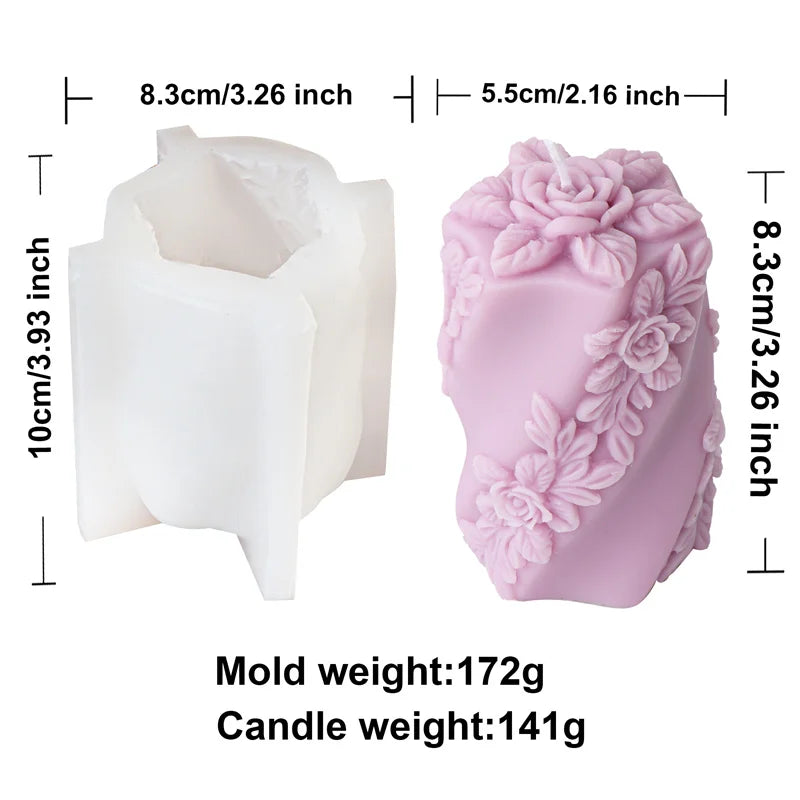 3D Relief Bees Cylindrical Floral Pillar Candle Silicone Mould