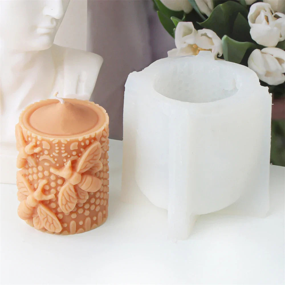 Embossed Bee Pillar Candle Silicone Mould